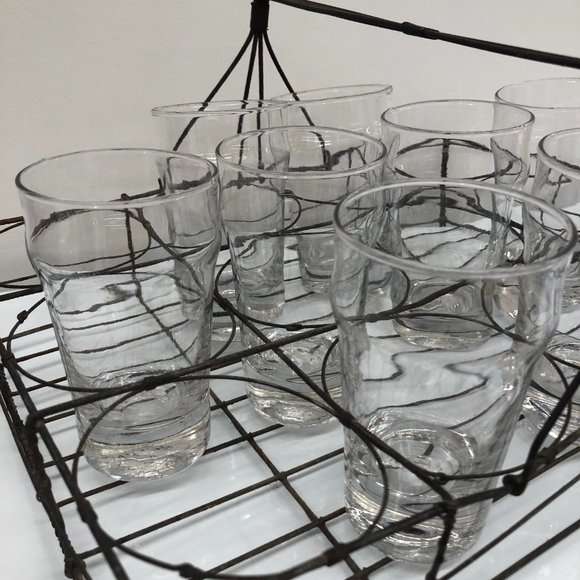 Antique French Fil de Fer Handle Basket/8 Glasses - Picture 6 of 8